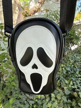 Ghost Face Crossbody Bag Black Faux Leather Halloween